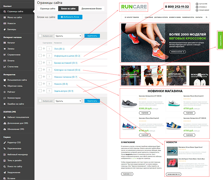 Блоки на сайте Diafan.Cloud